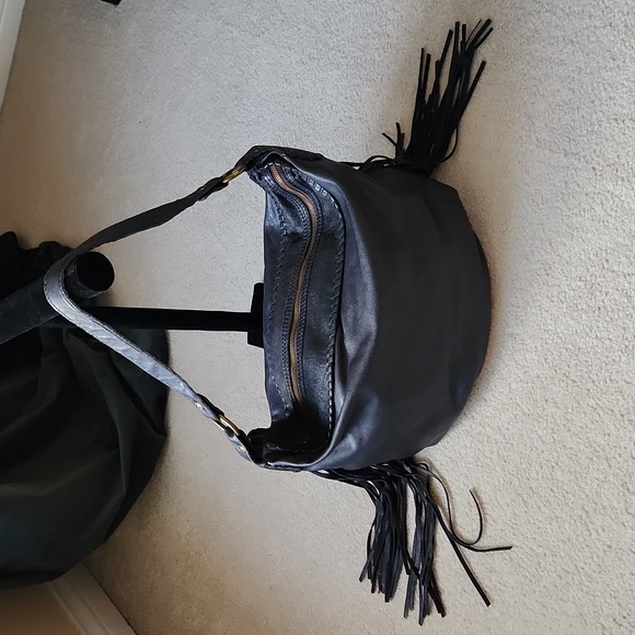 PATRICIA NASH Navy Blue Leather Fringe Shoulder Bag - Picture 6 of 16